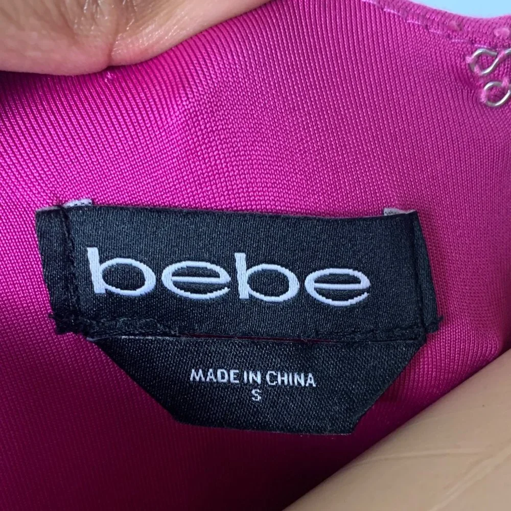 BEBE Women's Size Small Pink V Neck Body Contoured Fitted Dress - Picture 6 of 13